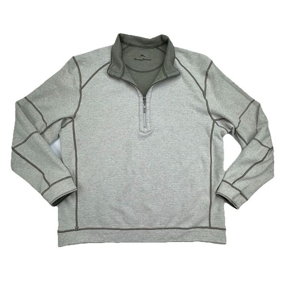 Tommy Bahama Men's Size LARGE Half Zip Flip Reversible Pullover Green Cream - Picture 10 of 12